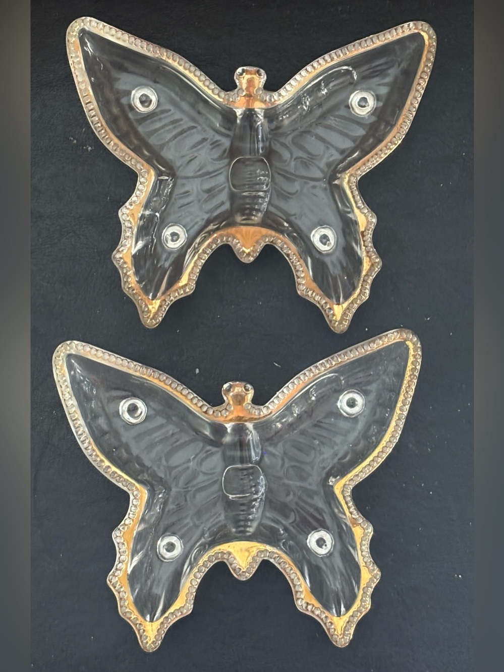 Vintage Jeanette Glass 22kt Gold Butterfly Dishes Set of 2